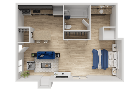 Floor plan for studio, 1 bath, 550 sqft